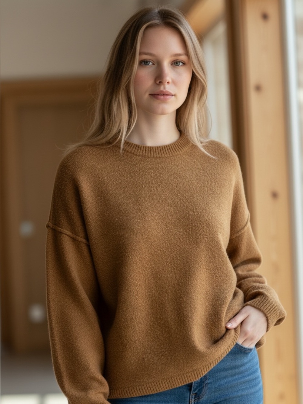 OAK + FORT Women's Crewneck Sweater — Chestnut Brown